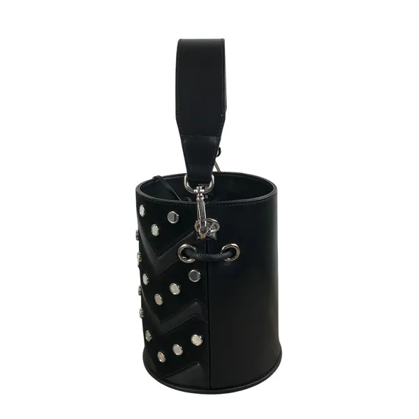 SALAR Italian Leather Studed Bucket Handbag Black Boho Luxury Rare Made In Italy - Image 4