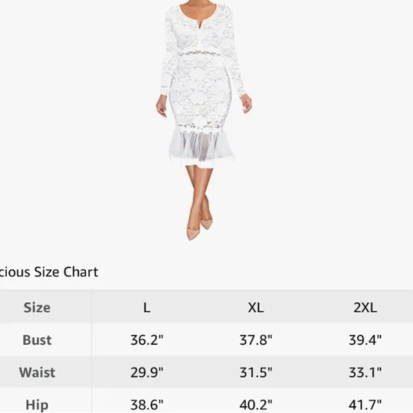 White Floral Lace Mermaid BodyCon Dress Sheer Ruffle Hem Tag XXL (U.S. L) NEW - Image 12