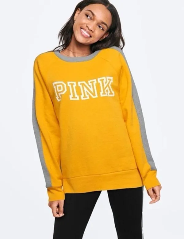 Victoria’s Secret PINK orange grey logo long sleeve women’s size medium - Image 6
