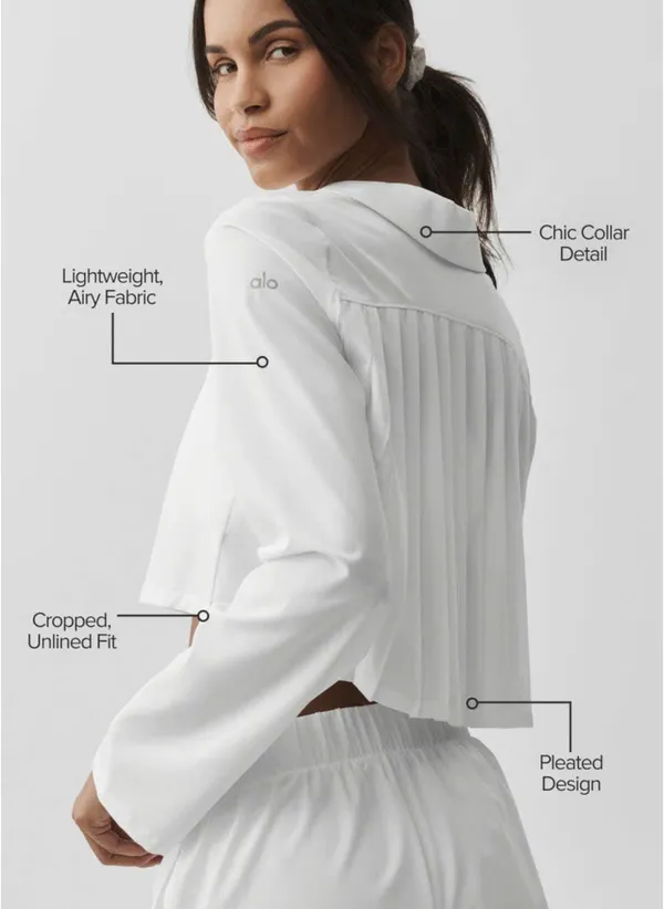 ALO White Cropped Long-Sleeve Shirt Size L - Image 2