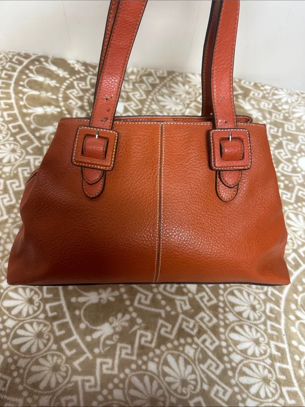 Liz Claiborne Burnt Orange Pebble Leather Shoulder Bag - Image 2