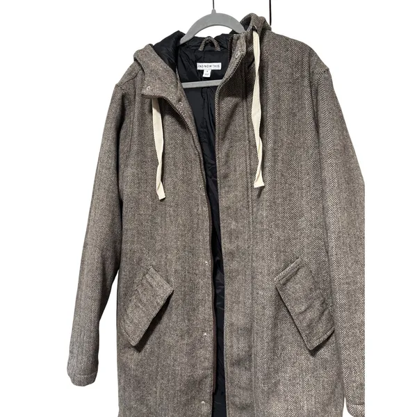 And Now This Brown Herringbone Hooded Coat M Size M - Image 3