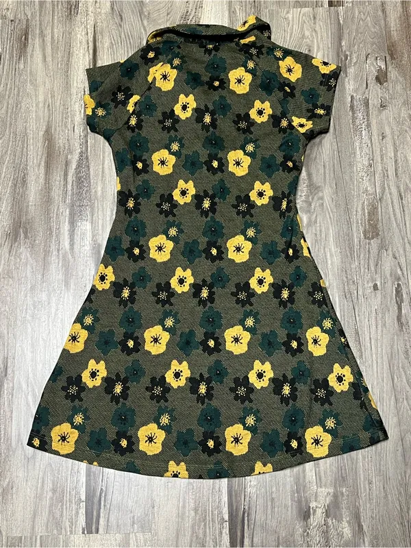 Urban Outfitters Arlo Green Yellow Floral Zip Up Mod Knit Mini Dress Size S - Image 5