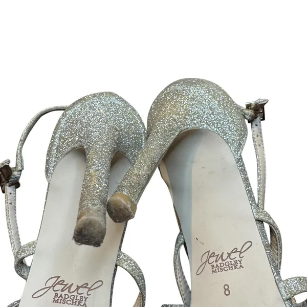 Jewel Badgley Mischka Shoes Womens Size 8‎ Gold Glitter Strappy Stiletto Sandals - Image 10