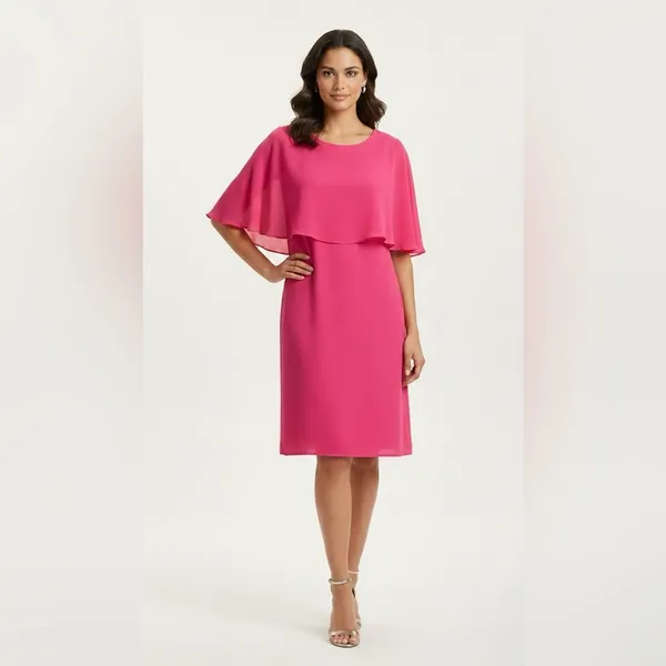 Glamour Nights Pink Popover Cape Sheath Dress Size 6 Chiffon Overlay - Image 4