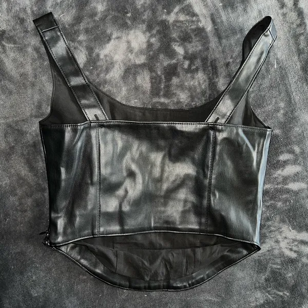 Abercrombie and Fitch Vegan Leather Corset Scoopneck Top in Black Size XS - Image 8