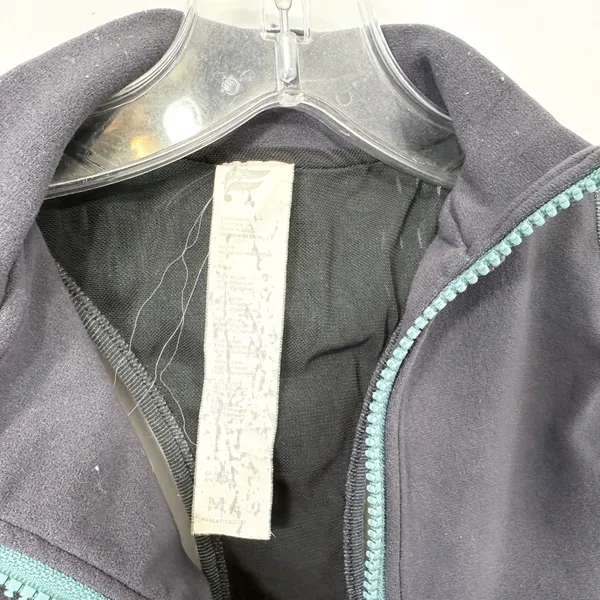 Fabletics Medium Crop Top Bra‎ Seamless Quarter Zip Gray Teal Racerback 1144 - Image 3