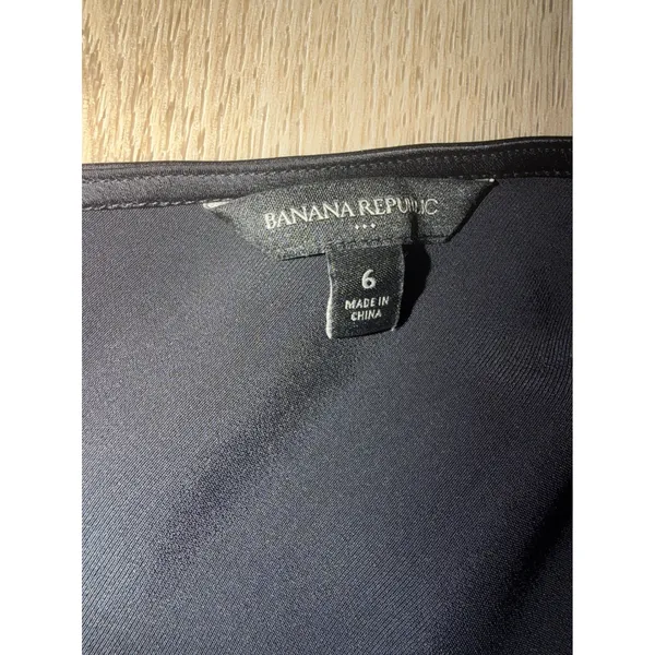 Banana Republic‎ Black Satin Side Button Slit Midi Slip Dress Womens 6 V-Neck - Image 2