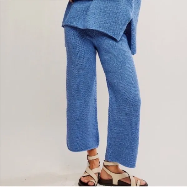 Free People Beach Hailee Wide Leg Pants Knit Women’s Size Small Periwinkle Blue - Image 2