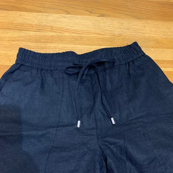NINE WEST Womens Size XS Crop Pants Black Linen Blend Wide Leg Drawstring‎ Waist - Image 2