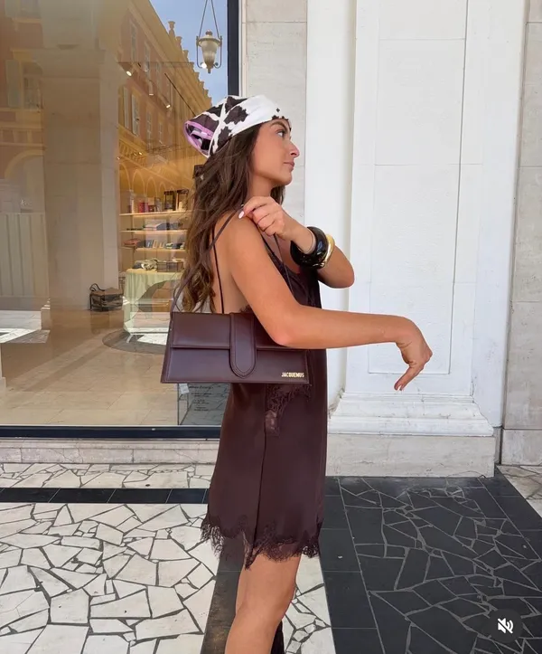 Zara Elegant Brown Lace Slip Satin Mini Asymmetric Dress blogger favorite - Image 8