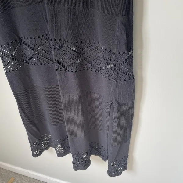 J. Valdi Vintage Boho Crochet Knit Maxi Dress Black Made in USA Size Large - Image 9