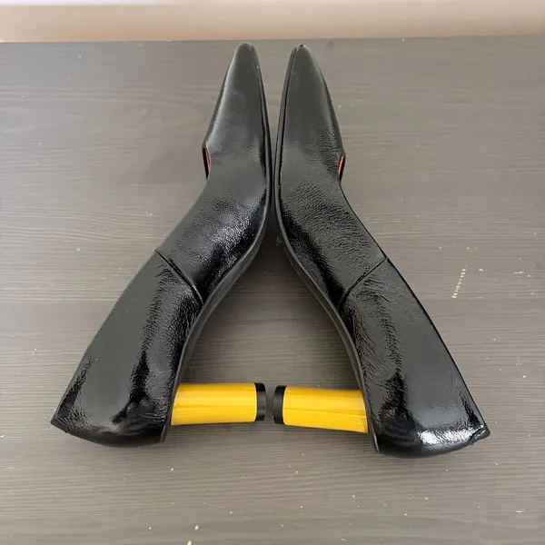 Ethem Pumps Block Heel 38 Black Patent Leather Made in Spain Mod Square Toe - Image 5