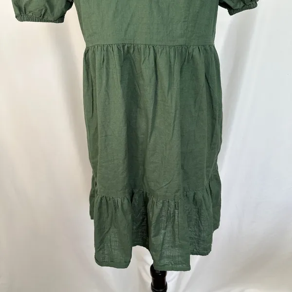 Honey Button Front Dress Puff‎ Sleeve Tiered Hem Casual Green Women's Large - Image 7