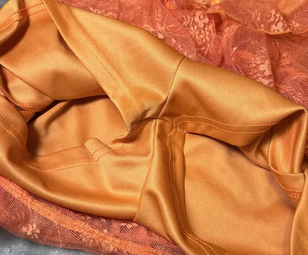 Orange Lace Halter Nighty Sheer Mesh Lace Up Front Ruffle‎ Hem Size M Boho Sexy - Image 6