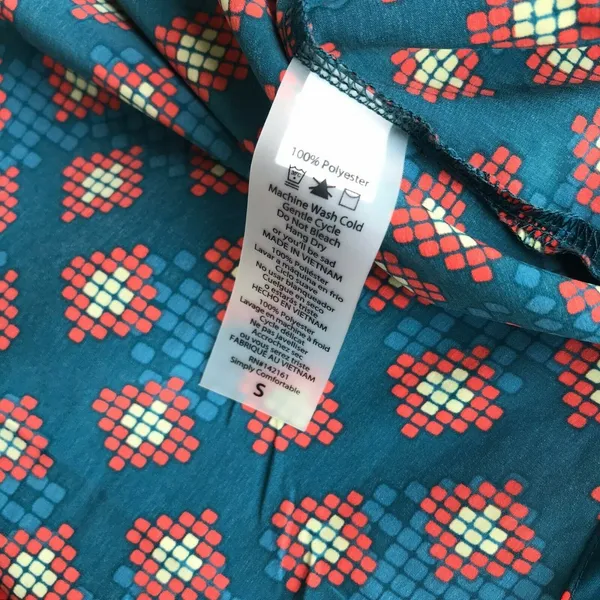 LuLaRoe Womens Duster Sz‎ S Joy Long Vest Teal Blue Orange Geometric Artsy NEW - Image 10