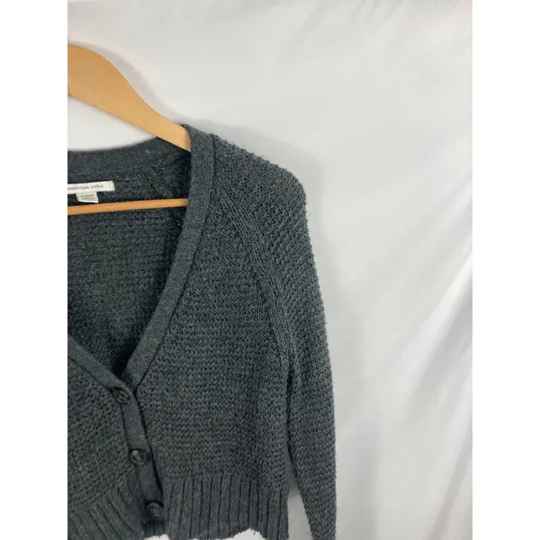 American Eagle Soft Cropped Button Front Cardigan Grey Size XS - Image 2