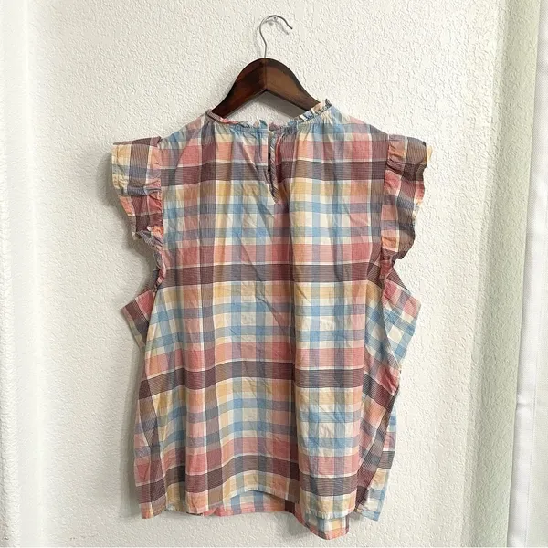 Old Navy Womens Shirt Blouse Multicolor Plaid Smocked cotton Blend Size XL - Image 2