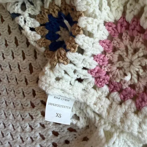 Debut Crochet Granny Square Tie Front Crop Cardigan Boho Festival XS - Image 7