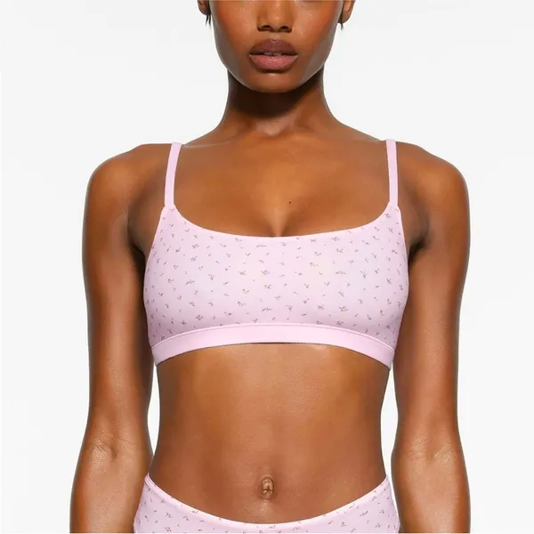 NEW SKIMS‎ PINK FLORAL SCOOP NECK BRALETTE Size L - Image 2