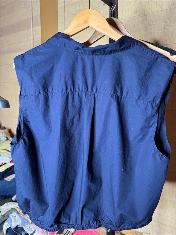 LOFT Deep Navy Cotton Poplin Sleeveless Collared Bubble Hem Top Size XL - Image 8