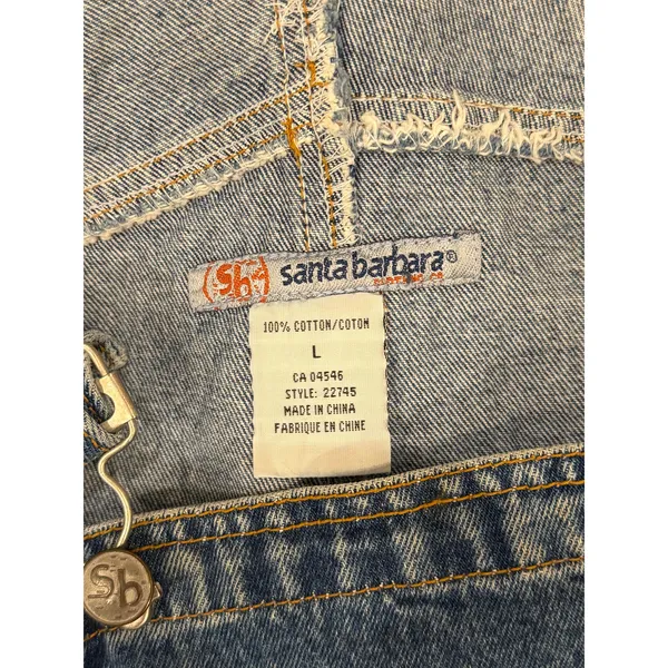 Santa Barbara Denim Shortalls Womens Large Blue Peace Symbol Streetwear Y2K - Image 7