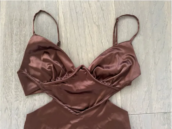 Brown Satin Mini Dress Women's Size Small - Image 3