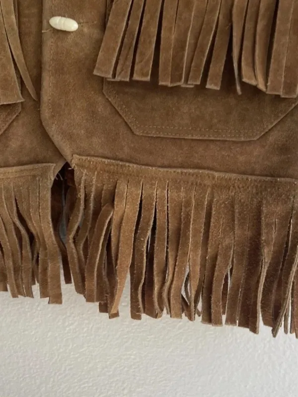 Vintage Brown Suede Leather western vest fringe Womens Sz M handmade in Mexico - Image 4