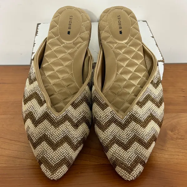 Birdies The Phoebe Mules Gold Beaded Chevron Pointed‎ Toe Slides Womens 7.5 - Image 2