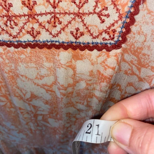 Anthropologie Claudia Embroidered Babydoll Tunic spring Boho Western peach - Image 9