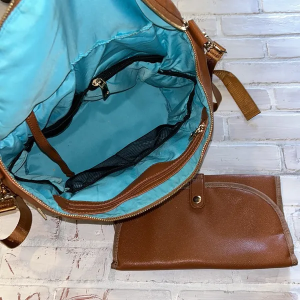 Faux leather brown cognac tan large backpack diaper bag - Image 5