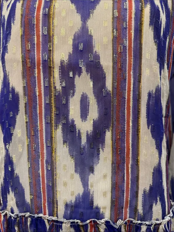 Oliphant Silk & Cotton Purple Ikat Ruffle Hem Long-Sleeve Top Size Large💜 - Image 5