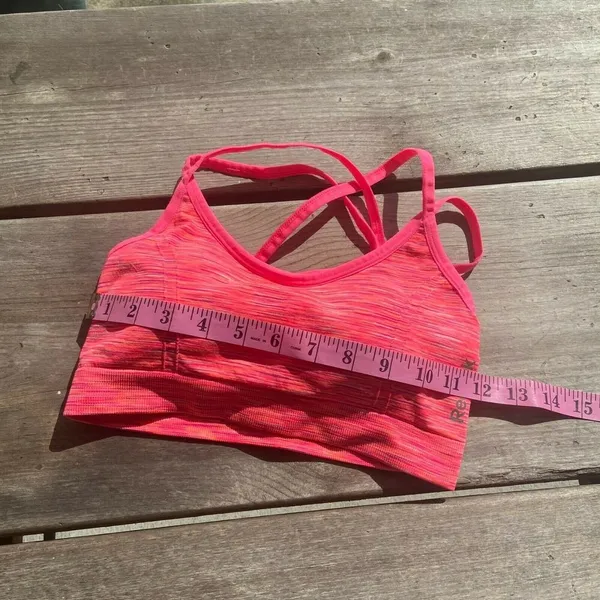 Reebok Womens Sports Bra Size XS Space Dye‎ Neon Pink Crop Top Strappy Pads - Image 7