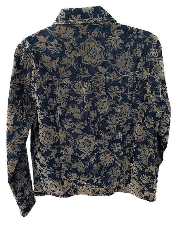 Bill Blass Vintage Denim Floral Contrast Chore Jean Jacket Size M - Image 5