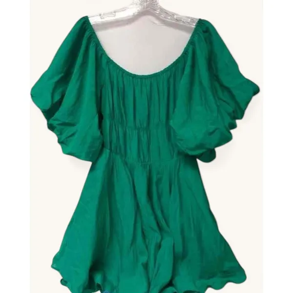 NWT Altar'd State Emerald Green Mini Dress Womens L Puff Sleeve Smocked - Image 2