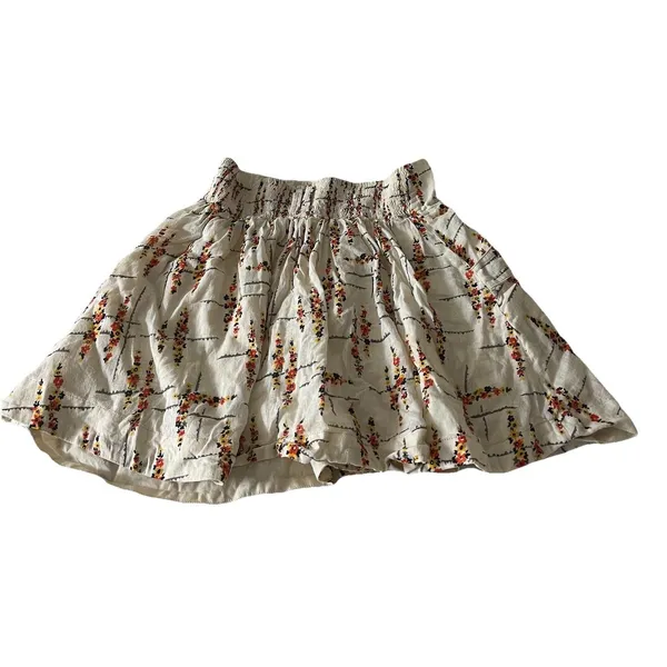 Free People Floral Linen Cotton Button Front Mini Skirt Ivory Women's Size S - Image 3