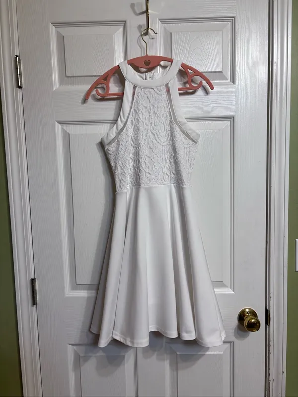 Missguided White Lace Halter Skater Dress Rush Week Bridal Wedding EUC Size S - Image 8