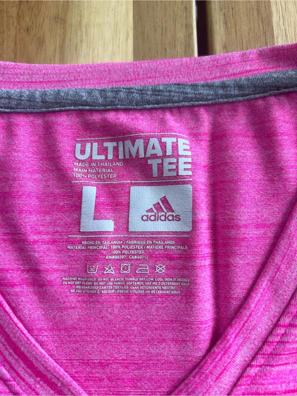 Adidas Climalite Ultimate Tee Pink Heather V Neck Athletic Shirt Women’s Large - Image 3