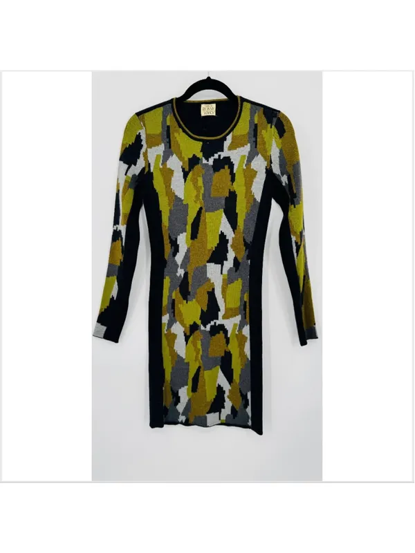 Revolve Torn by Ronny Kobo Long Sleeve Dress S Green Black Camo - Image 2