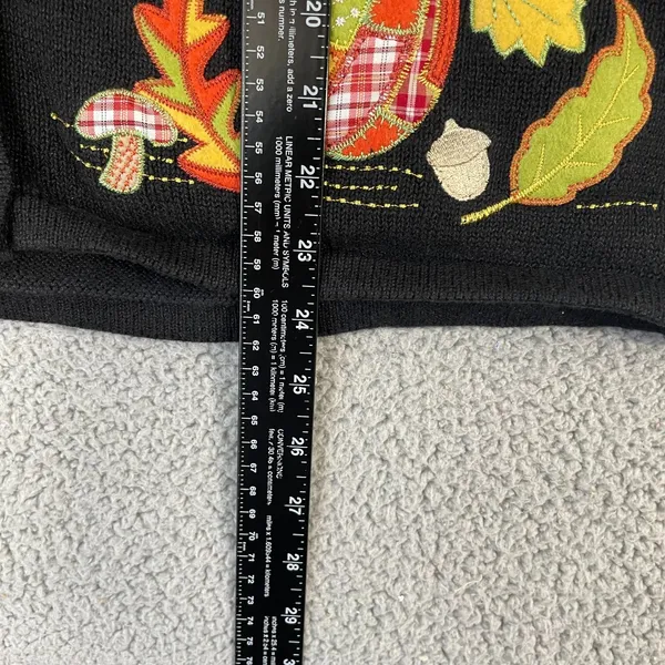 Breckenridge Sweater Vest Women L Black Pumpkin Fall Leaves Autumn Sleeveless - Image 7