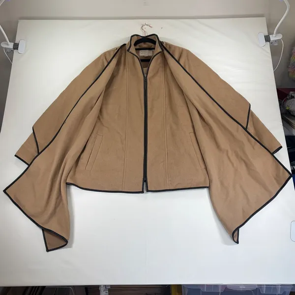 A New Day Camel Brown Zip Up Cape Jacket with Faux Leather Trim Size M New Tags - Image 4