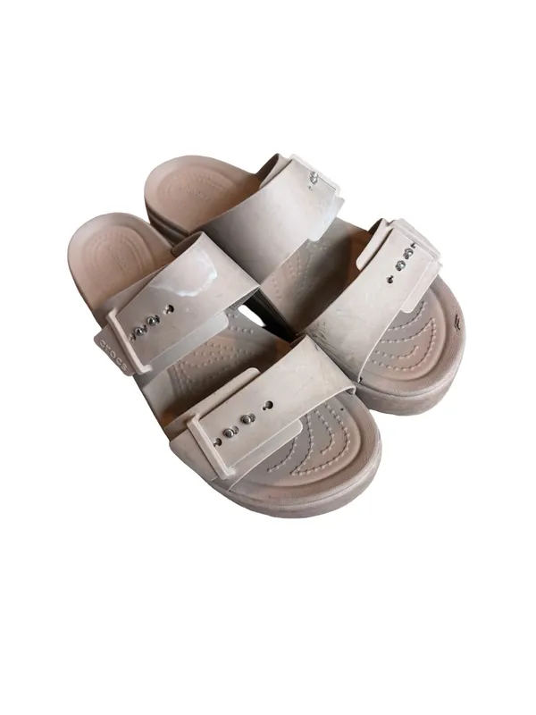 Crocs Taupe Double Buckle Platform Slide Sandals Flatform Comfort Size 8 Women's - Image 3
