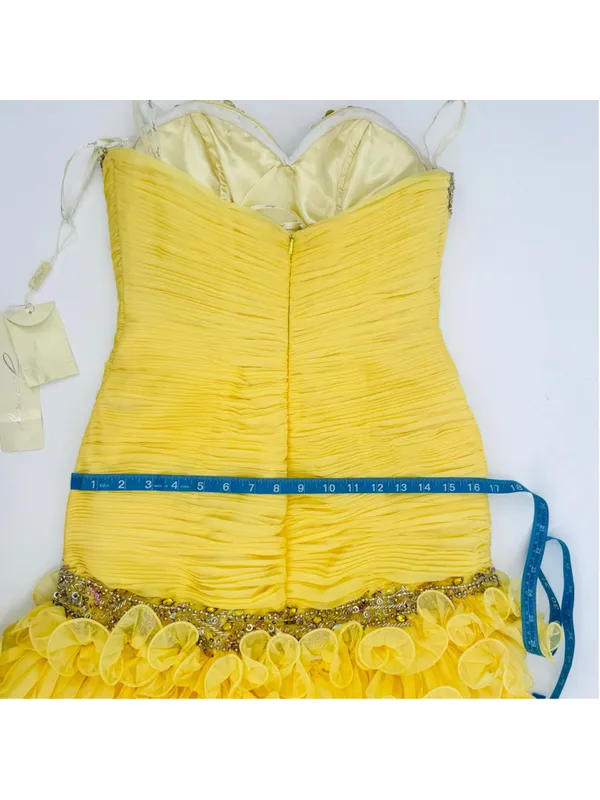 NWT Jasz Couture Strapless Beaded Cocktail Formal Short Dress Yellow Size 4 - Image 12