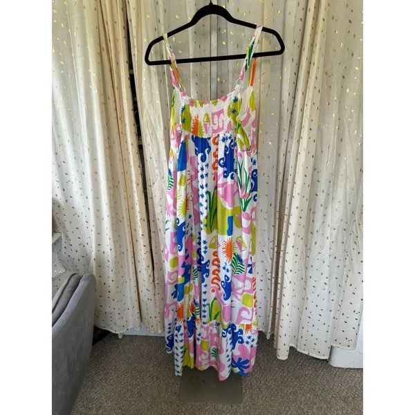 Paper Heart Women's Square Neck Colorful Tropical Summer Pockets Maxi Dress L - Image 5