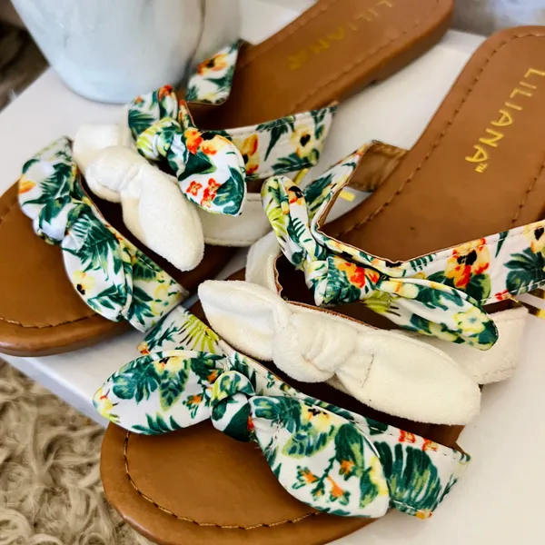 Liliana White Tropical Bow Sandals - Image 3