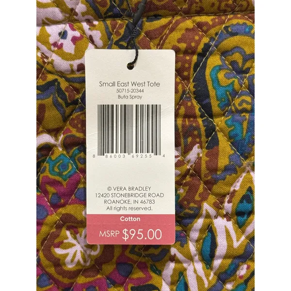 NEW $95 Vera Bradley Small East West Tote Buta Spray Paisley Quilted Cotton - Image 6