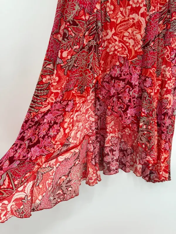 Free People Forever‎ Yours Smocked Slip Maxi Ruffle Dress Large Red Floral Boho - Image 5