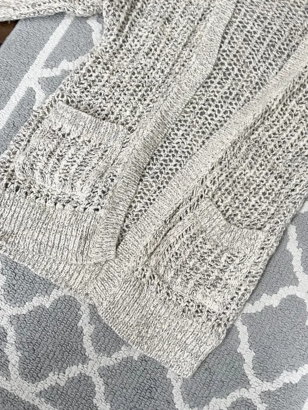 Free People marble tan crochet knit open cardigan quarter sleeve sweater - Image 4