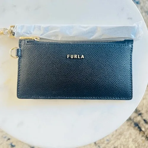 FURLA Classic Credit Card Case Leather Wallet Wristlet, Black, Wrist Strap, NWT‎ - Image 9