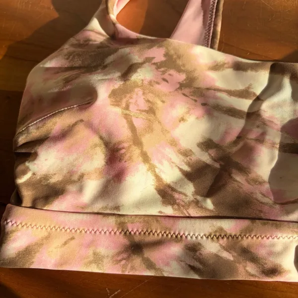 Aerie Tie Dye Sports Bra Pink Brown Scoop Neck Racerback Yoga Top Women Large‎ - Image 3